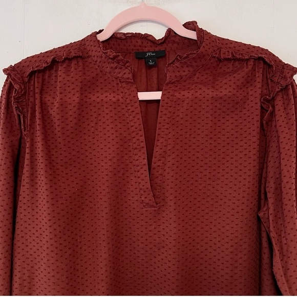 J. Crew Ruffle-trim V-neck Popover in Clip Dot Style AJ033 Size Large - Picture 2 of 11